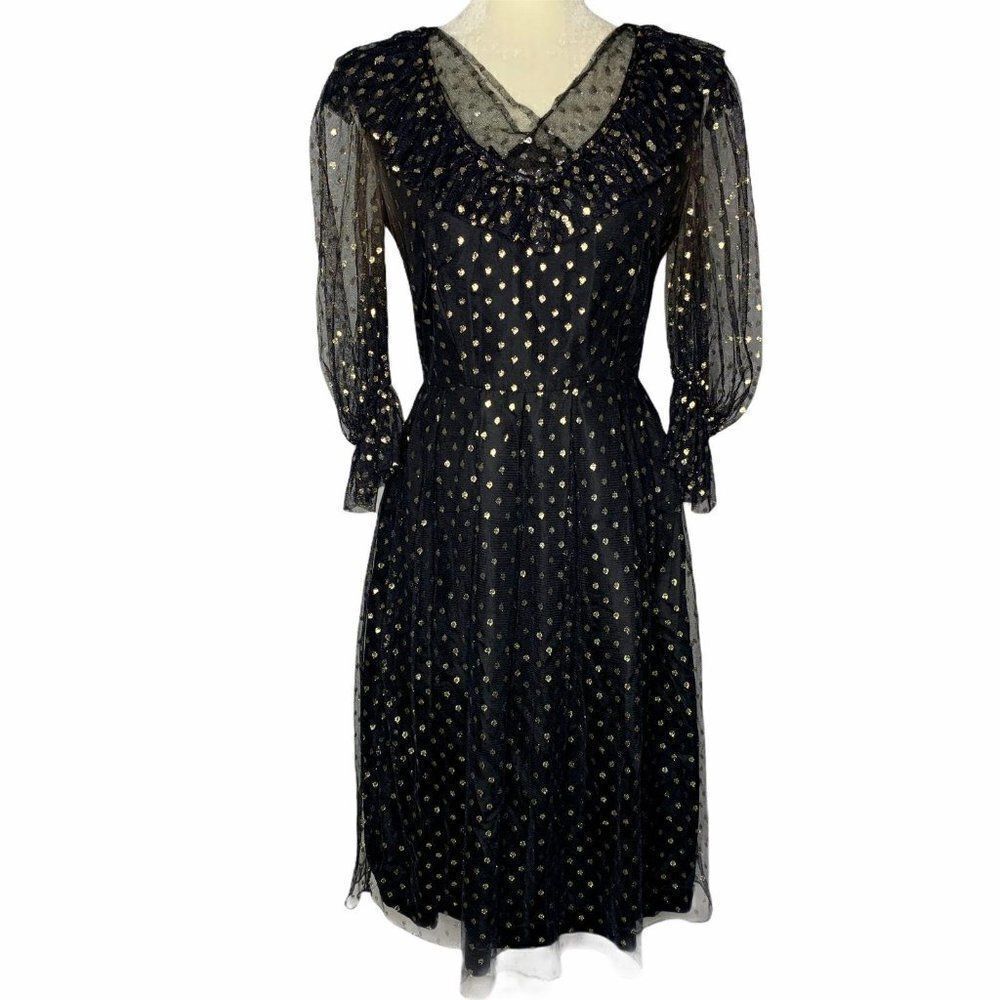Vintage Party Prom Pleated Dress S Black Tulle